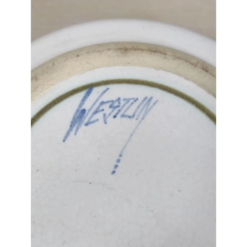 Vintage Signed Studio Art Pottery Stoneware Bowl Floral 8 Inch Westun